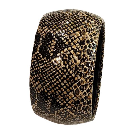 Womens Python Snake Print Wide Cuff Bangle Statement Bracelet Work Festival - Picture 3 of 4